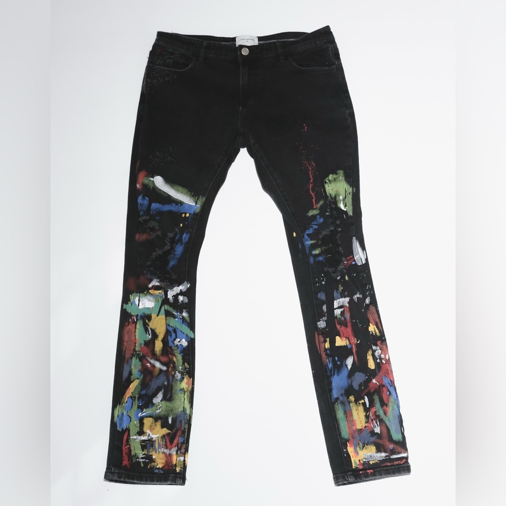 Lifted Anchors Skinny Fit Jeans Black w/ Paint size 34